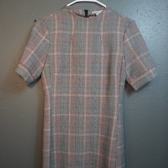 H&M Womens Plaid Red Black And White Short Sleeve Herringbone Dress Size 6 - Picture 2 of 6